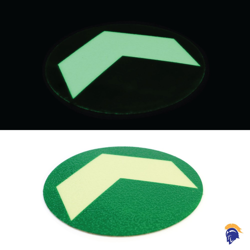 Glow in the Dark Arrow Stickers - 100mm diameter disk (pack of 10)  SKU-F1636-GITD-ARRs-100-DIS-PK-10