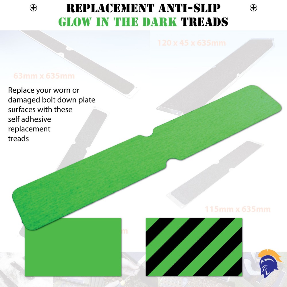 Glow in the Dark Hazard Tape - Anti Slip Stair Treads - Outdoor Photoluminescent Replacement Covers in Plain or Hazard for Bolt Down Plates   SKU-F1168